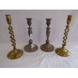 Silver plated and brass twist candlesticks ( 2 pairs)