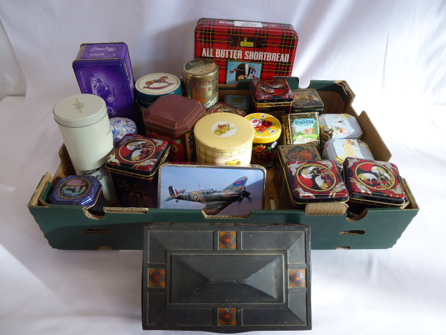 Vintage tins - tea caddies, Players Navy Cut, 'arts and crafts' style cigarette tin etc.