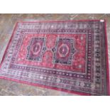 Rich red ground kashmir afghan design carpet (2.4 x 1.