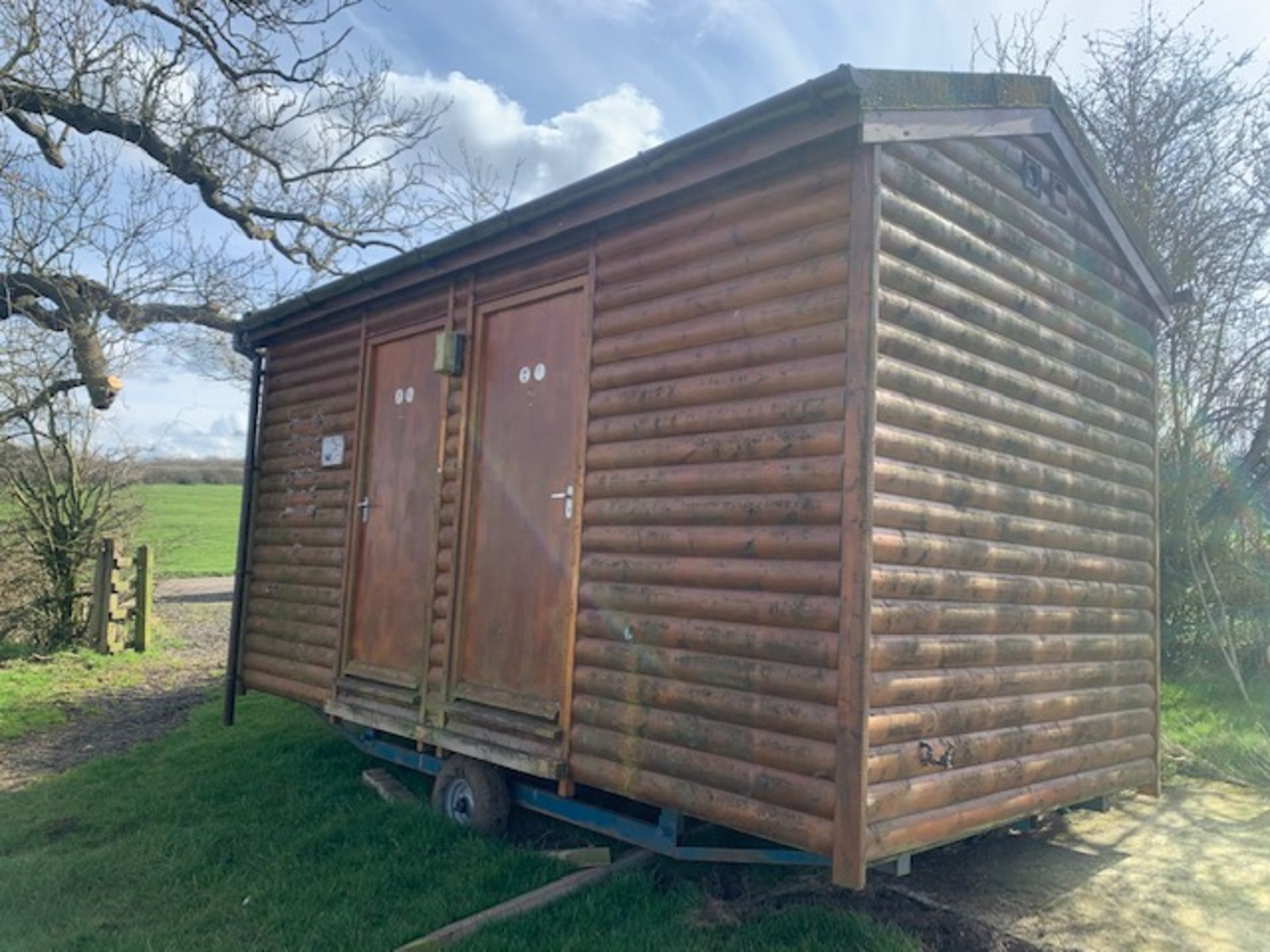 Portable toilet block on trailer