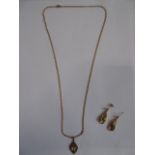 9ct gold necklace and crucifix pendant and pair earrings (8.