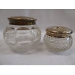 Silver top cut glass powder jar -Sheffield 1926 and hair pin jar -Chester 1911 (2)