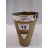 Silver rimmed horn beaker - B'ham 1879