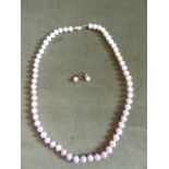 Pearl necklace with gold clasp and pair pearl earrings