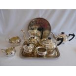 Viners silver plated tea set and another and trays