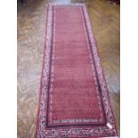 Red ground Persian Sarouk Mir all over design runner ( approx 115" x 39" )