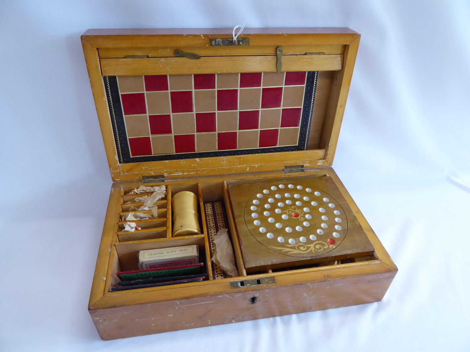 Early 20thC F H Ayres Ltd compendium of games in fitted wooden case - to include the steeplechase,