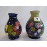 Moorcroft clematis and hibiscus vases (15cm x 13cm tall) (2)