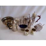 Silver plated coffee set, teapots, cocktail shaker etc.