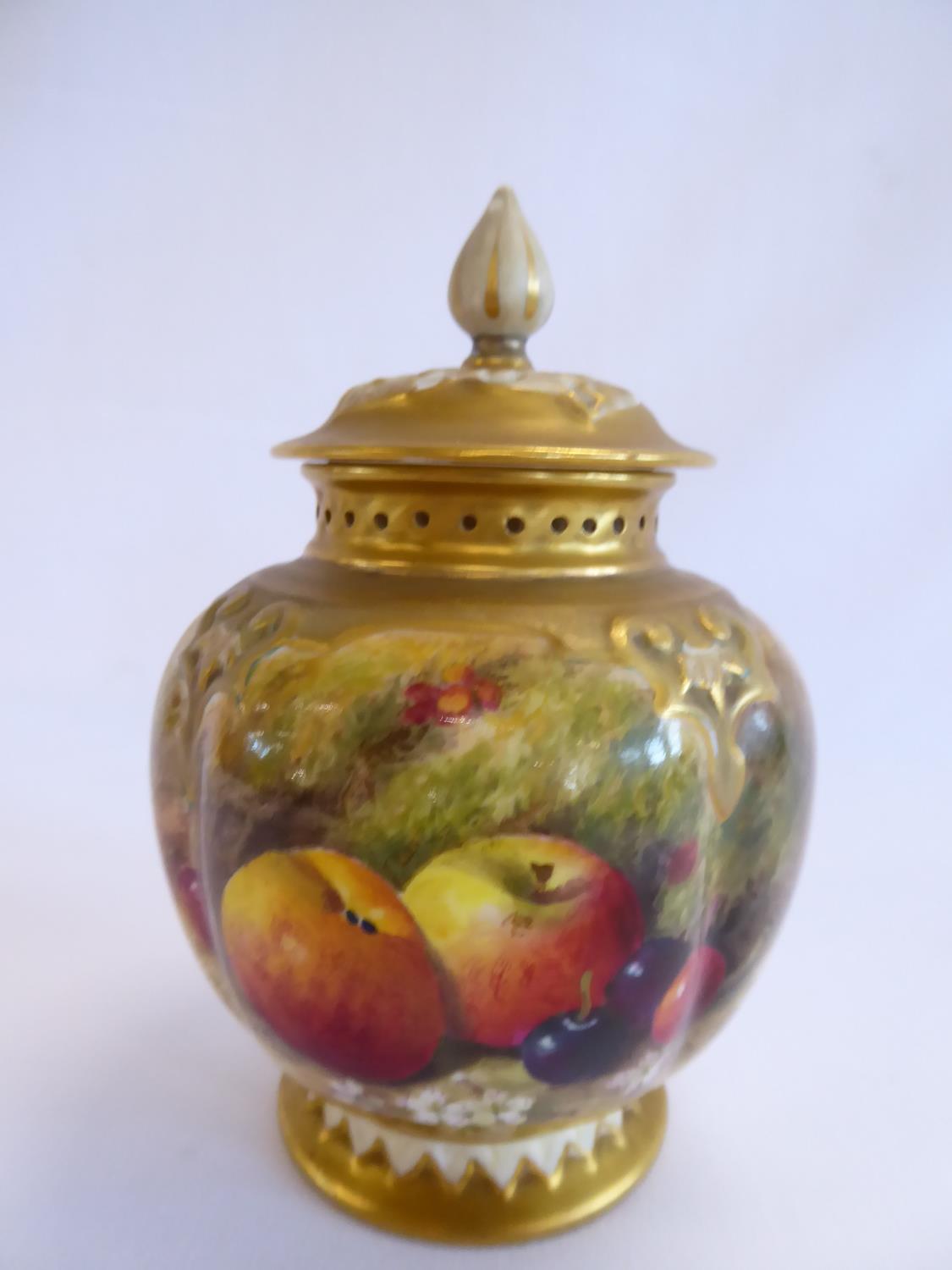 Royal Worcester pot pourri vase and cover c1891 signed Ricketts - model no 278 (13cm tall) NB it