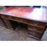 Mahogany leather top pedestal desk