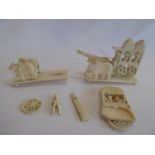 19th/20thC carved indian ivory ox and carriage figure group and another for restoration