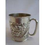 Small repousse silver tankard with boar hunt scene - B'ham 1906