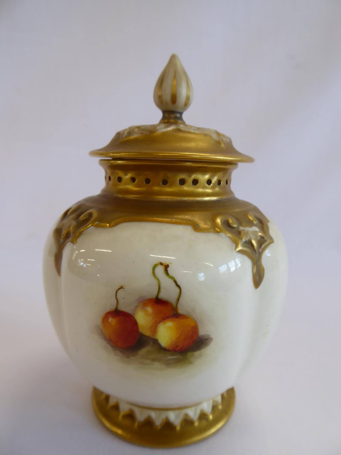 Royal Worcester pot pourri vase and cover c1891 signed Ricketts - model no 278 (13cm tall) NB it - Image 2 of 8