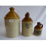 Salt glaze flagons and cider bottle (3)