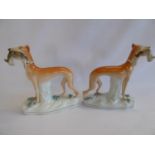 Pair 19thC Staffordshire coursing hound and hare figures