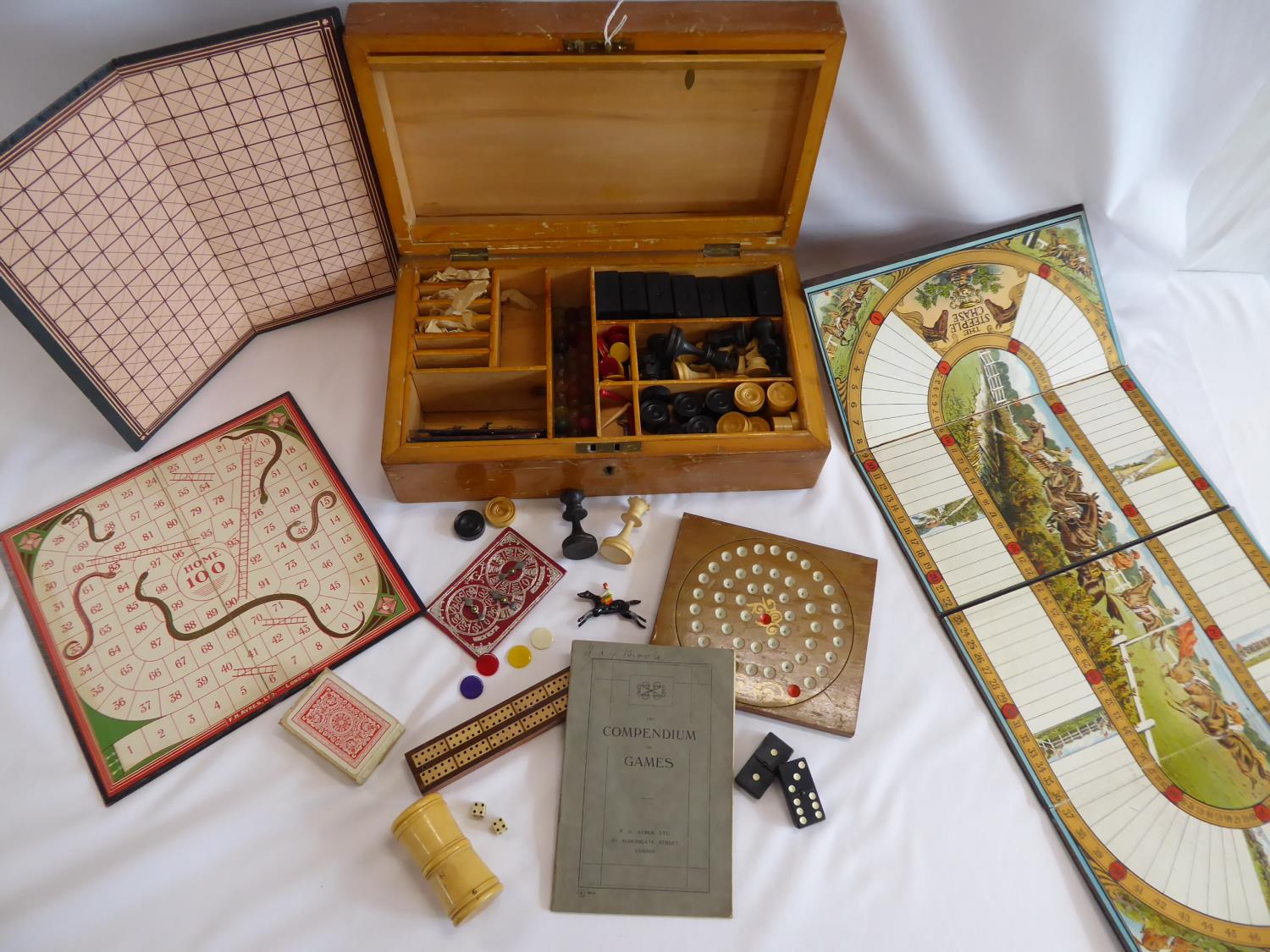 Early 20thC F H Ayres Ltd compendium of games in fitted wooden case - to include the steeplechase, - Image 2 of 6