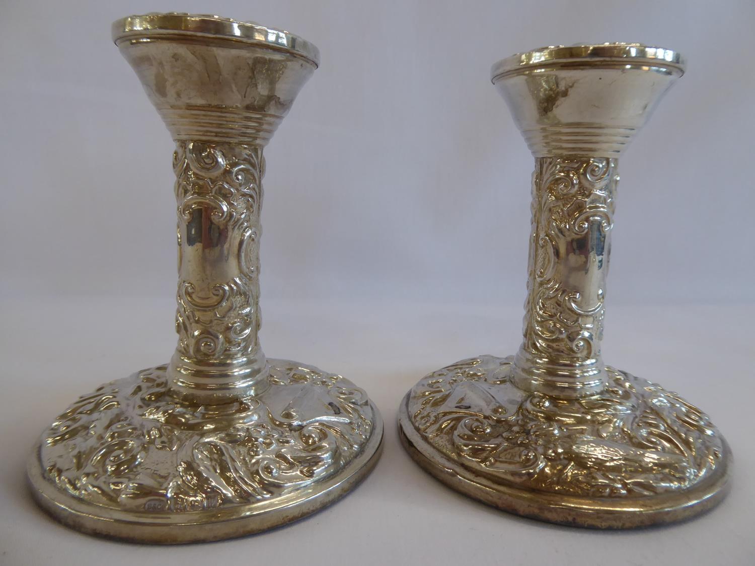 Pair repousse silver candlesticks - B'ham 1971 (4" tall) - Image 3 of 4