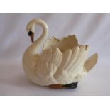 Large glazed pottery swan planter