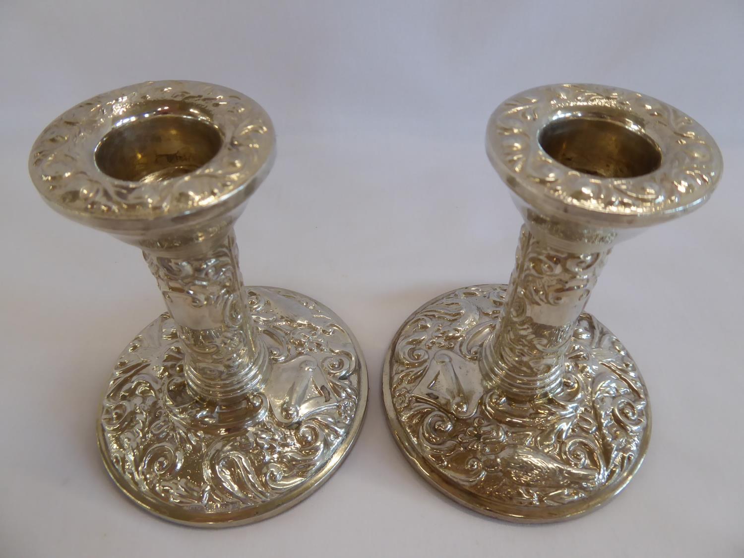 Pair repousse silver candlesticks - B'ham 1971 (4" tall) - Image 2 of 4