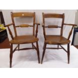 19thC elm seated oxford bar back carver chairs (2) (one stamped R.