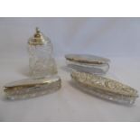 Silver topped cut glass trinket boxes and jam pot (4)