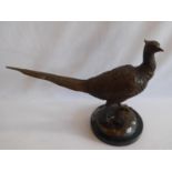 Bronze pheasant statue on marble base (13" tall)