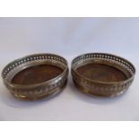 Pair pierced silver bottle coasters - London 1966