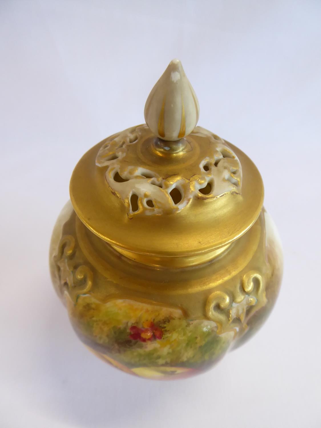 Royal Worcester pot pourri vase and cover c1891 signed Ricketts - model no 278 (13cm tall) NB it - Image 3 of 8