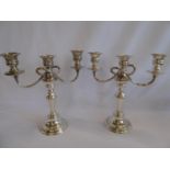 Pair silver plated 3 branch candelabra