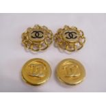 2 pairs vintage gilt Chanel clip on earrings