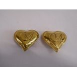 Pair vintage gilt Christian Lacroix heart shape clip on earrings