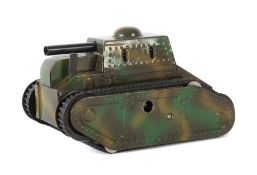 Panzer Karl Bub, Modell TK 3, ca. um 1935-40, Blech, dunkelgrün-mimikry, Uhrwerkantrieb, Start-