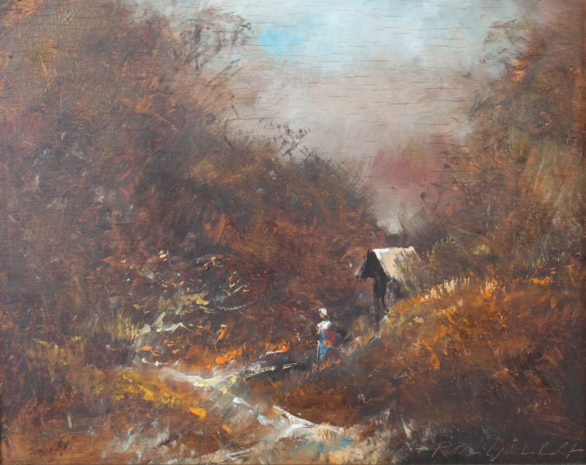 Winterherbst, Pablo E. (?) Maler des 20. Jh.. Paar "Voralpenandschaften mit Figurenstaffage", - Bild 2 aus 4