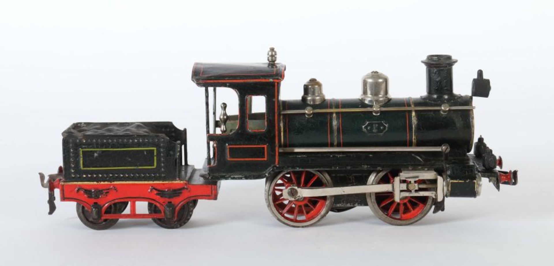 Dampflok Märklin, R 1021, Spur 1, BZ 1906-1915, schwarz/grün HL, Uhrwerkantrieb, Bremse, v+r, - Bild 2 aus 2