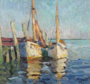 Volkwarth, Hugo Altona 1888 - 1946 Thüringen, deutscher Maler. "Fischerboote", stilisierte