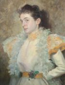 Maler des 19./20. Jh. "Damenportrait", Bildnis einer jungen Frau im Dreiviertelprofil, mit braunem