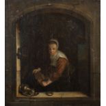 Dou, Geritt (nach) Leiden 1613 - 1675 ebenda, niederländischer Maler. "Frau am Fenster bei der