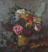 Maler des 19./20. Jh. "Blumenstillleben", stilisierte Darstellung eines Sommerstraußes in einer