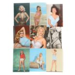 9 Postkarten 1950er/60er Jahre, farbige Postkarten von Filmschönheiten wie Marylin Monroe, Marion