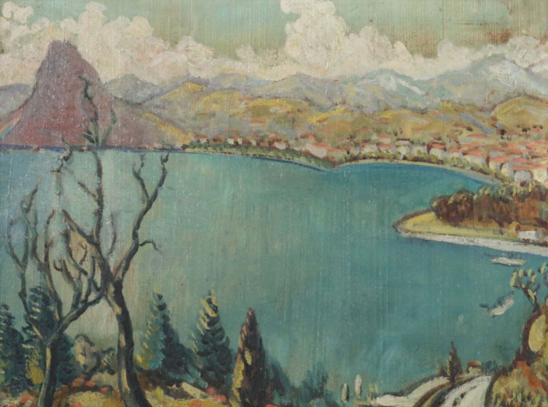 Maler der 1. Hälfte des 20. Jh. "Blick auf Lugano", mit dem Monte San Salvadore im Hintergrund,