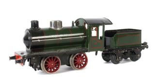 Dampflok Märklin, 981, Spur 1, BZ: 1925-32, schwarz/grün, Uhrwerkantrieb, Front schwarz gestempelt,