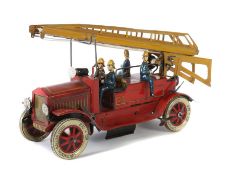 Feuerwehr Distler, Modell Nr. (1)614, Leiterwagen, Blech, lithografiert in rot, gelb, blau, schwarz