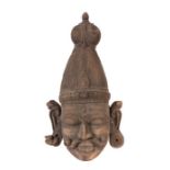 Maske des Shiva Indien, Ende 19./Anfang 20. Jh., Holz, dunkel patiniert, Gesicht des Shiva mit weit