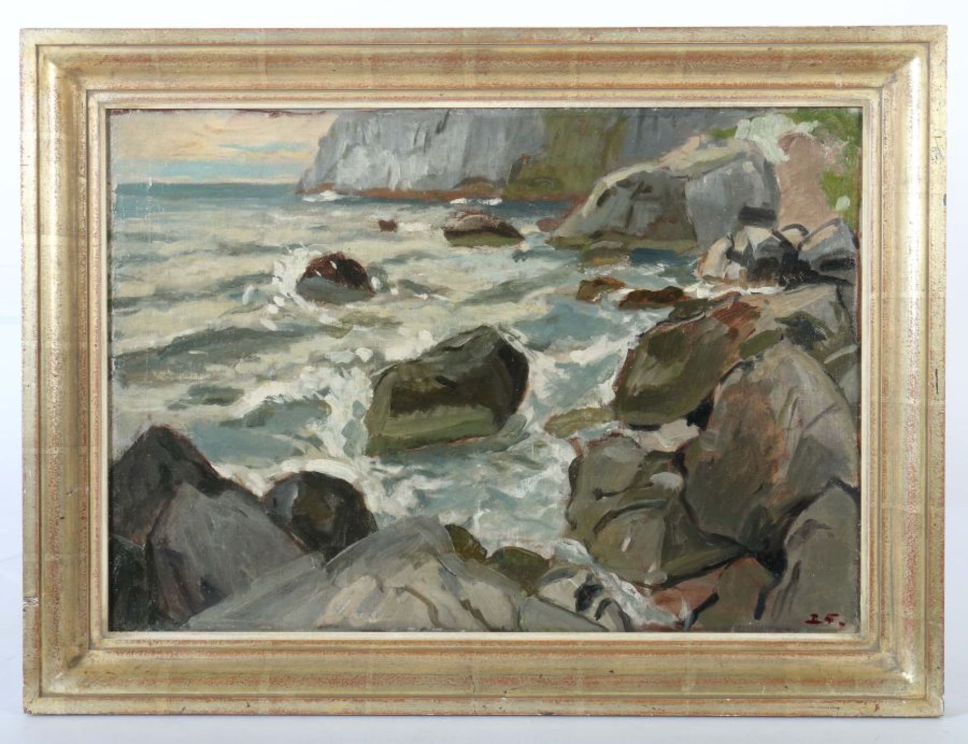 Maler des 20. Jh. "Felsenküste", wohl Capri mit Grotta di Marinai, stilisierte Darstellung, unten - Bild 2 aus 4