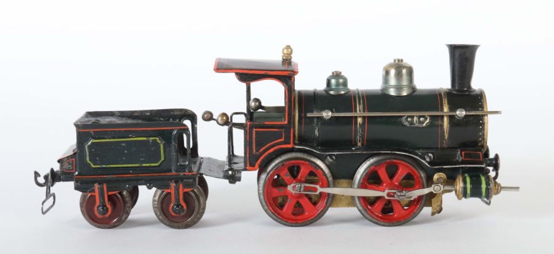 Dampflok Märklin, wohl RNN 1021, Spur 1, uralt BZ ca. 1900 - 1901, schwarz/rot HL, Uhrwerkantrieb, - Bild 2 aus 2