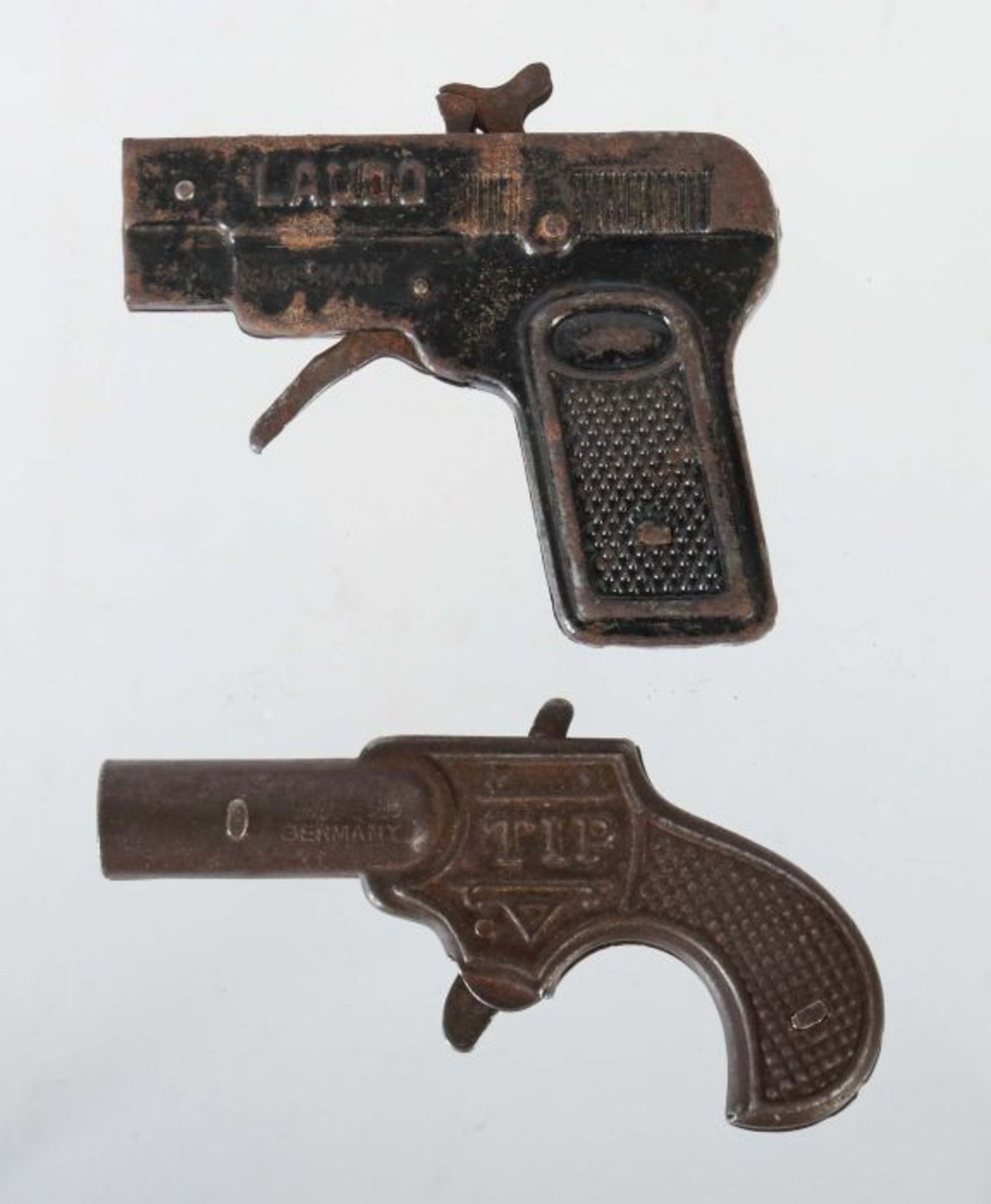 2 Pistolen Metall, DRGM, 1 x bez. "Tip, made in Germany", DRGM, L: 10 cm, 1 x bez. "Laudo, - Bild 2 aus 2