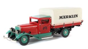 Märklin-Lieferwagen Märklin, Replika, Modellnr. 1992, rot-grüner Lieferwagen mit Stoffplane,