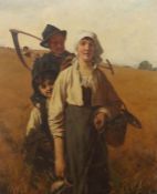 Maler des 19./20. Jh. "Heimweg", Darstellung einer Bauernfamilie auf dem Rückweg vom Feld,