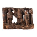 Schnitzpaneele China, 19./20. Jh., Holz, mit figürlicher Szene, bestehend aus 3 Personen, 2